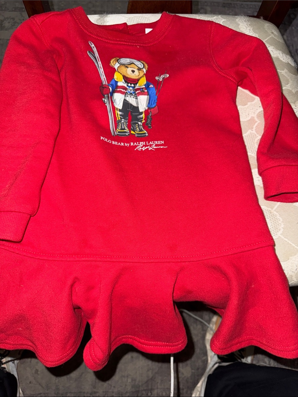 Ralph Lauren Red Polo Bear Girls' Ski Sweatshirt Dress